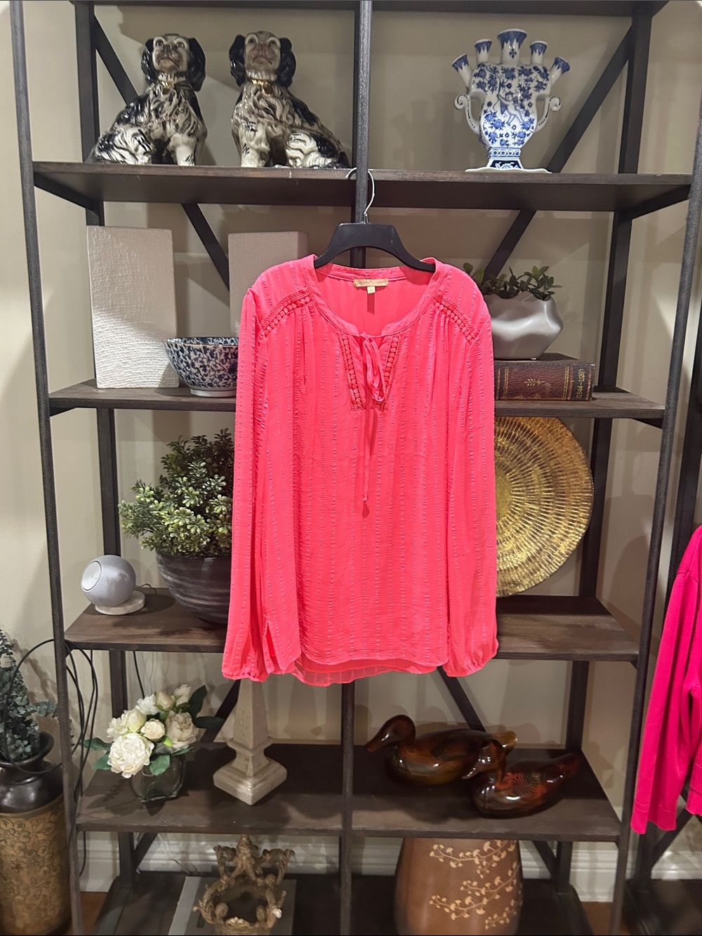 Gipson Latimer large Women's Pink Peasant Blouse - Lightweight Long-Sleeve Top